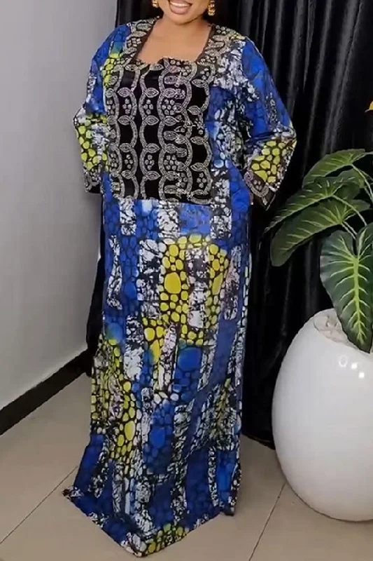 Abstract Print Patchwork Rhinestone Smart Maxi Dress With Headband Chic Summer Maxi Dress Abstract Print Patchwork Rhinestone Smart Maxi Dress With Headband Chic Summer Maxi Dress