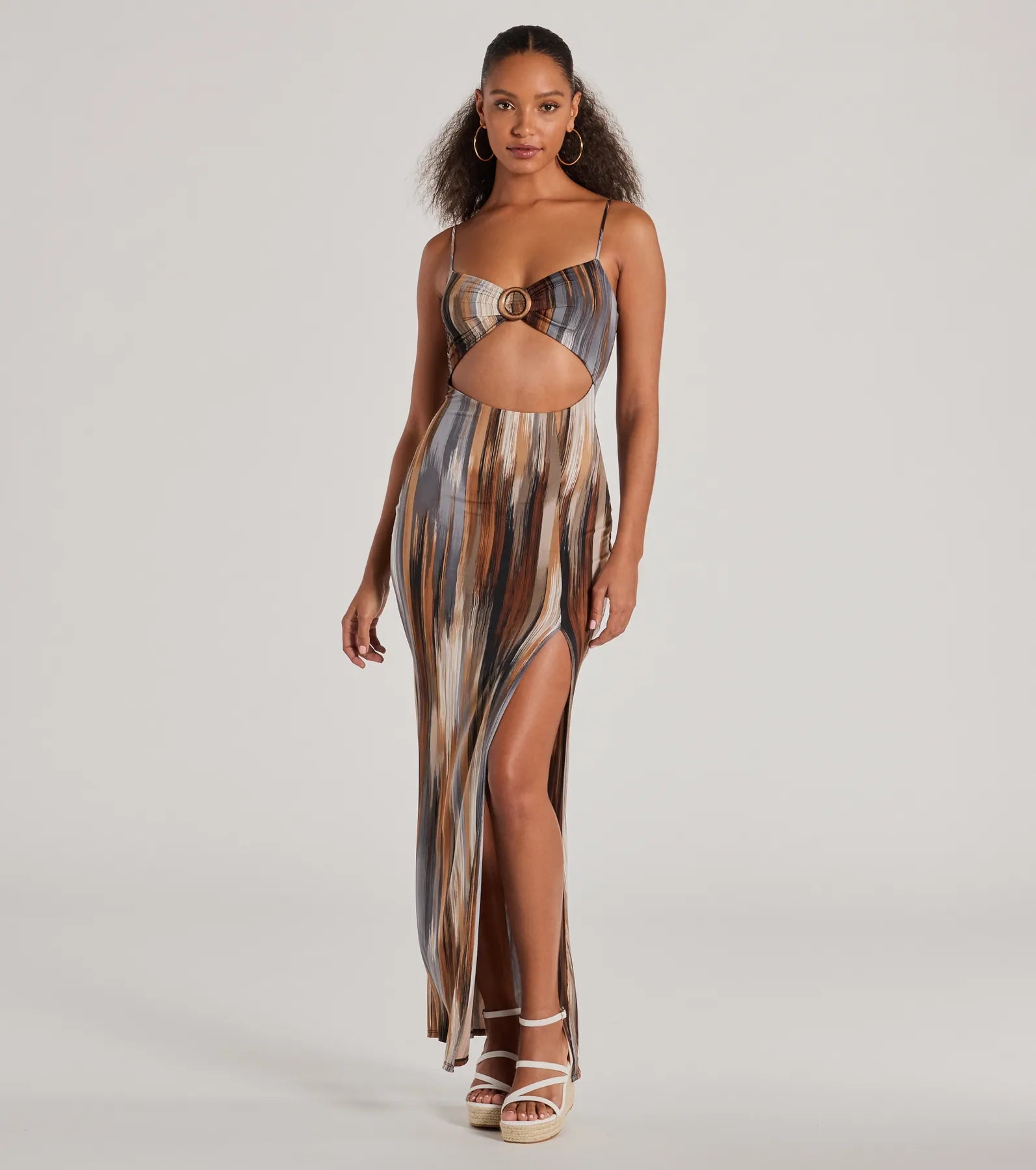 Beauty On Vacay Cutout Abstract Maxi Dress Trendy Maxi Dress with Belt