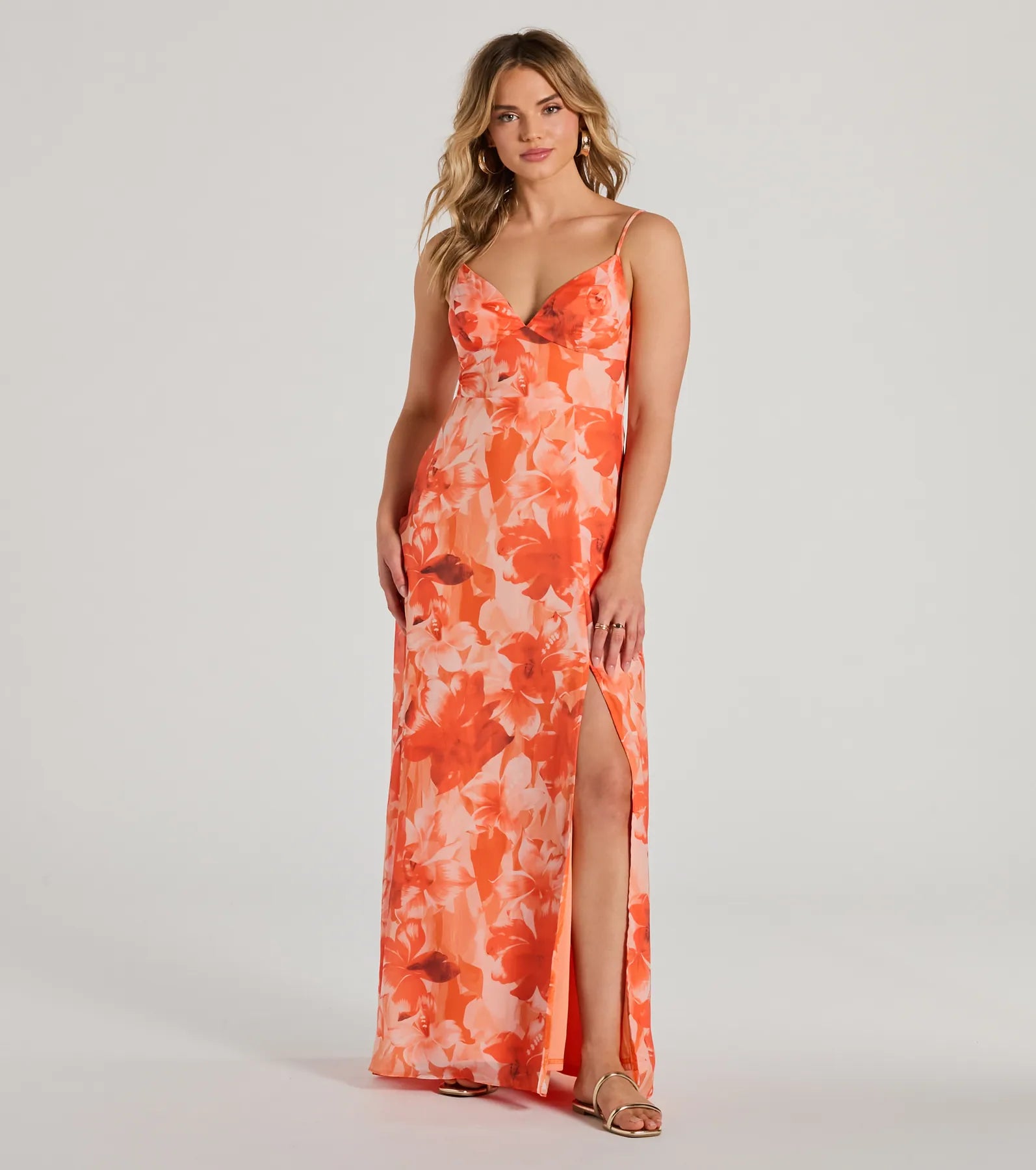 Beauty So Unique Lace-Up Floral Chiffon Maxi Dress Trendy Printed Maxi Dress