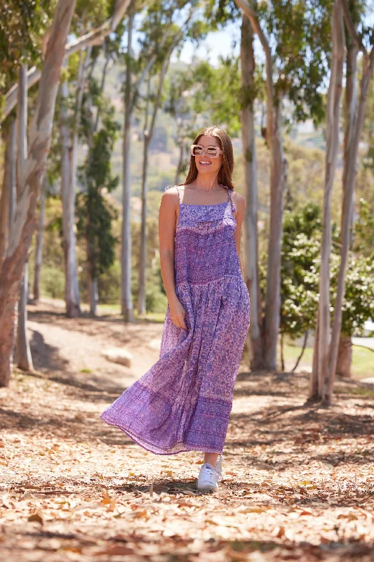 Betsy Printed Maxi Dress Lavender Fashionable Off-Shoulder Maxi Dress