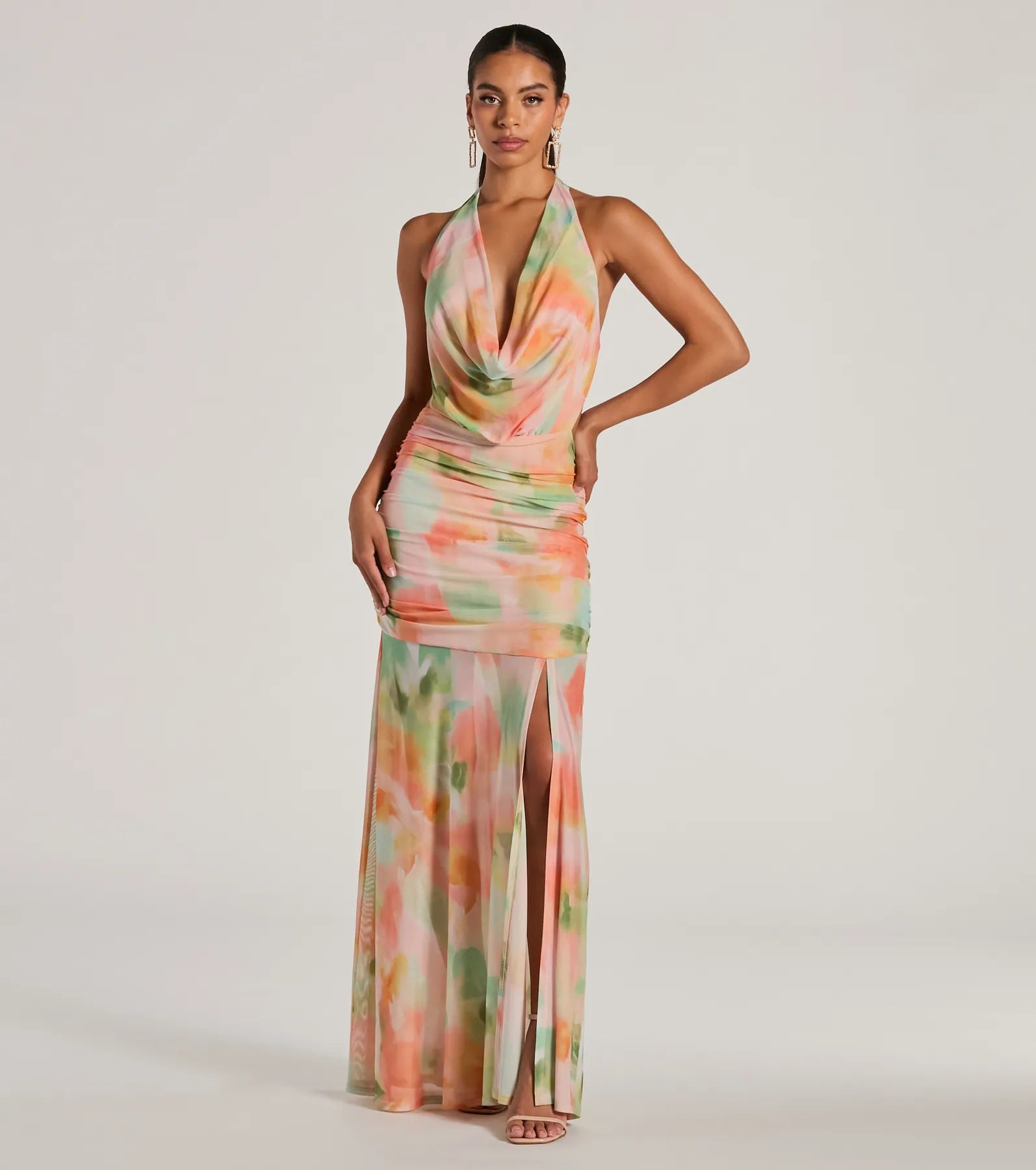 Bohemain Charm Halter Open Back Tie Dye Maxi Dress Elegant Maxi Dress with Ruffles