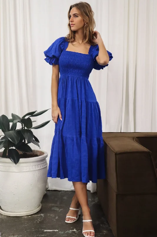 Daiquiri Maxi Dress - Blue Trendy Button Front Maxi Dress