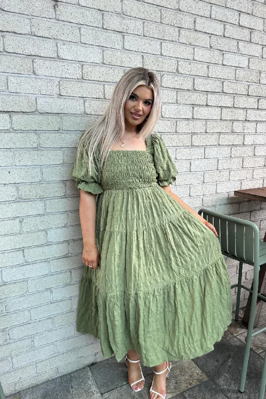 Daiquiri Maxi Dress - Green Comfortable Maxi Dress with Belt