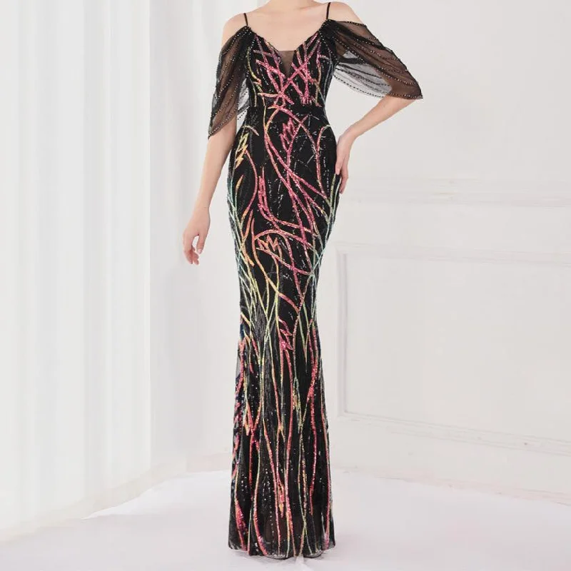 Dakota Off Shoulder Sequined Maxi Dress Comfortable Pleated Maxi Dress