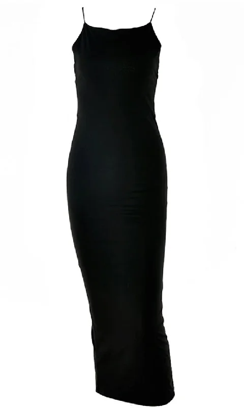 Desert Kiss Black Sleeveless Spaghetti Strap Square Neckline Criss Cross Back Bodycon Maxi Dress Elegant Maxi Dress with Ruffles