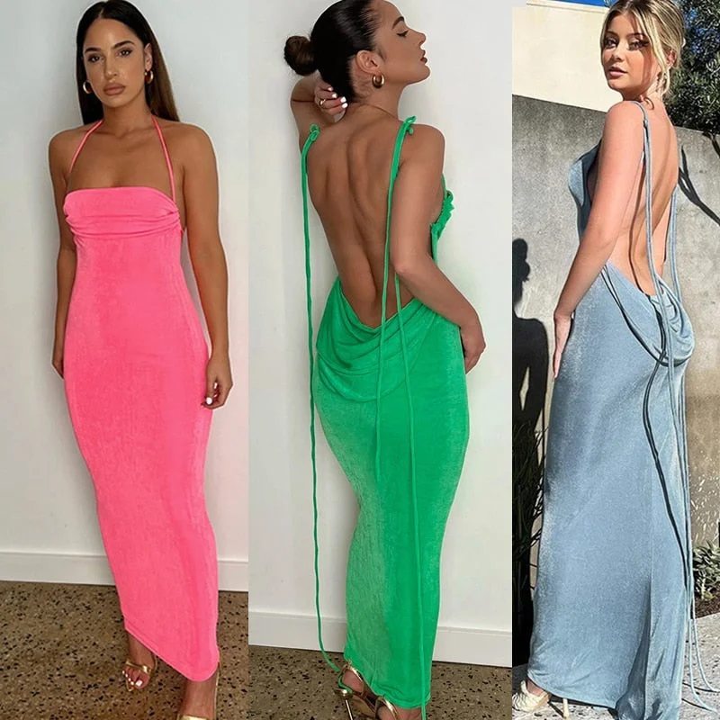Echoine Women Sexy Halter Sleeveless Backless Party Nightclub Bodycon Maxi Dress 2022 Summer Fashion Clothes Streetwear Dresses Fashionable Halter Neck Maxi Dress Echoine Women Sexy Halter Sleeveless Backless Party Nightclub Bodycon Maxi Dress 2022 Summer Fashion Clothes Streetwear Dresses Fashionable Halter Neck Maxi Dress