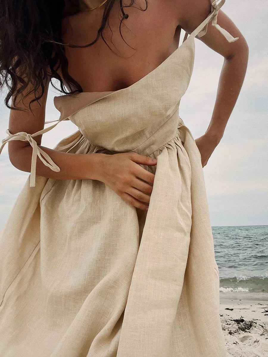 Fashion Cotton Linen V-neck Suspender Dress Women Dress Spring New Elegant Sexy Strap Backless Suspender Long Maxi Dress Comfortable Fit-and-Flare Maxi Dress Fashion Cotton Linen V-neck Suspender Dress Women Dress Spring New Elegant Sexy Strap Backless Suspender Long Maxi Dress Comfortable Fit-and-Flare Maxi Dress