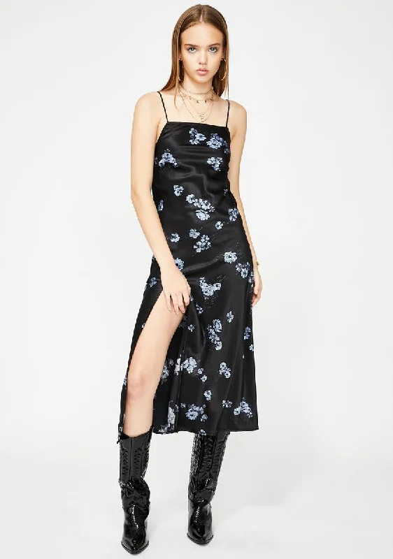 Floral Black Quinty Maxi Dress Classic A-Line Maxi Dress
