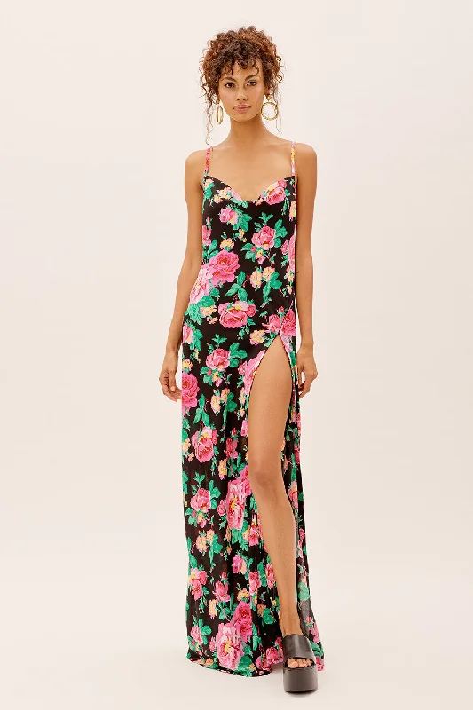 For Love & Lemons Becca Maxi Dress - Black Floral Fashionable Halter Neck Maxi Dress