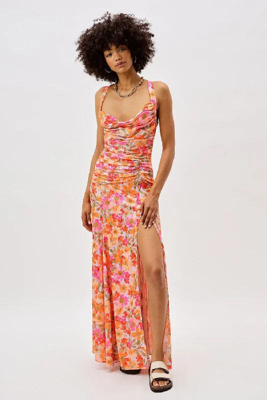 For Love & Lemons Willa Maxi Dress - Pink Floral Fashionable Off-Shoulder Maxi Dress