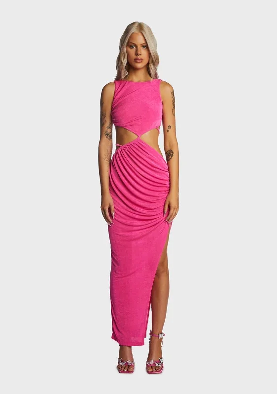 Fuschia Cut Out Waist Maxi Dress Elegant Maxi Dress with Slit