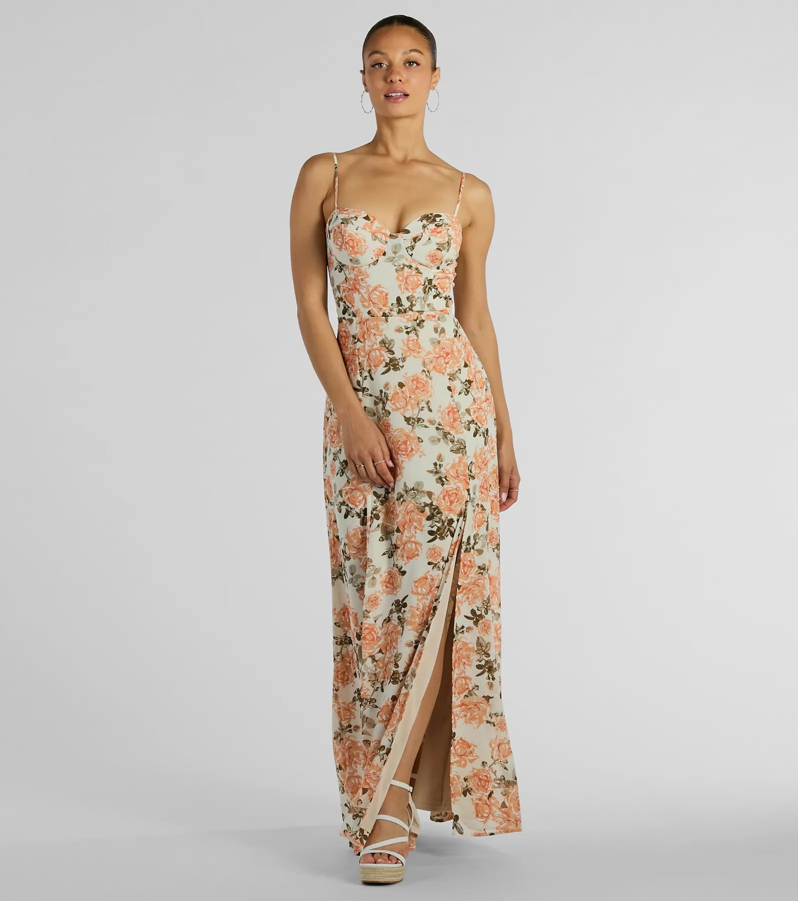 Gorgeous Arrival Rose Floral Chiffon Maxi Dress Comfortable Satin Maxi Dress
