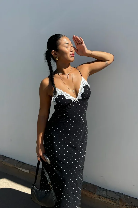 KEEN THE LABEL Odette Lace-Trim Polka Dot Maxi Dress Classic Tulle Maxi Dress