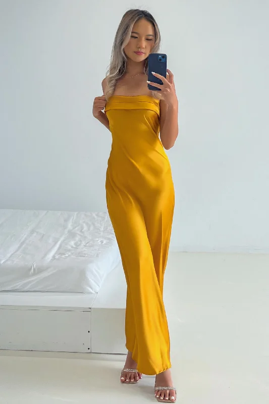 Kyra Satin Maxi Dress - Mustard Classic Black Maxi Dress