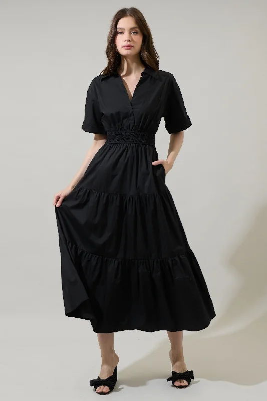 Milah Tiered Collared Maxi Dress Elegant Floral Maxi Dress