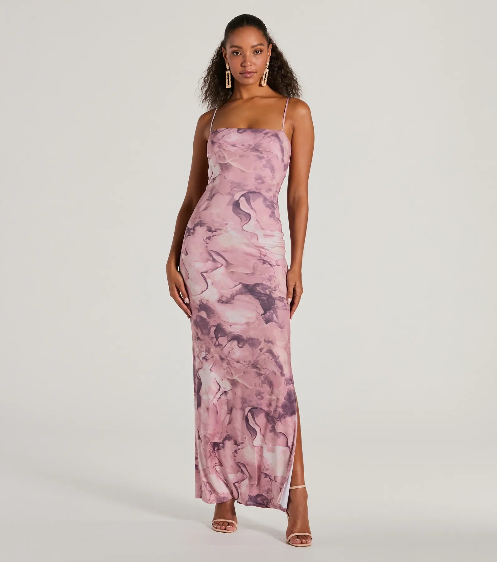 Outside The Lines Tie Back Slit Marble Maxi Dress Comfortable Casual Maxi Dress