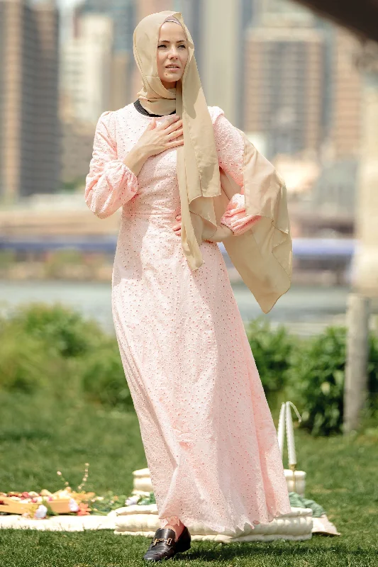Peach Eyelet Long Sleeve Maxi Dress Chic Summer Floral Maxi Dress