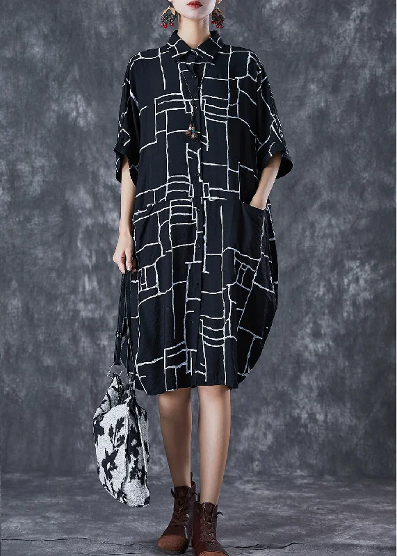 Plus Size Black Print Pockets Cotton Maxi Dress Summer Stylish Boho Maxi Dress