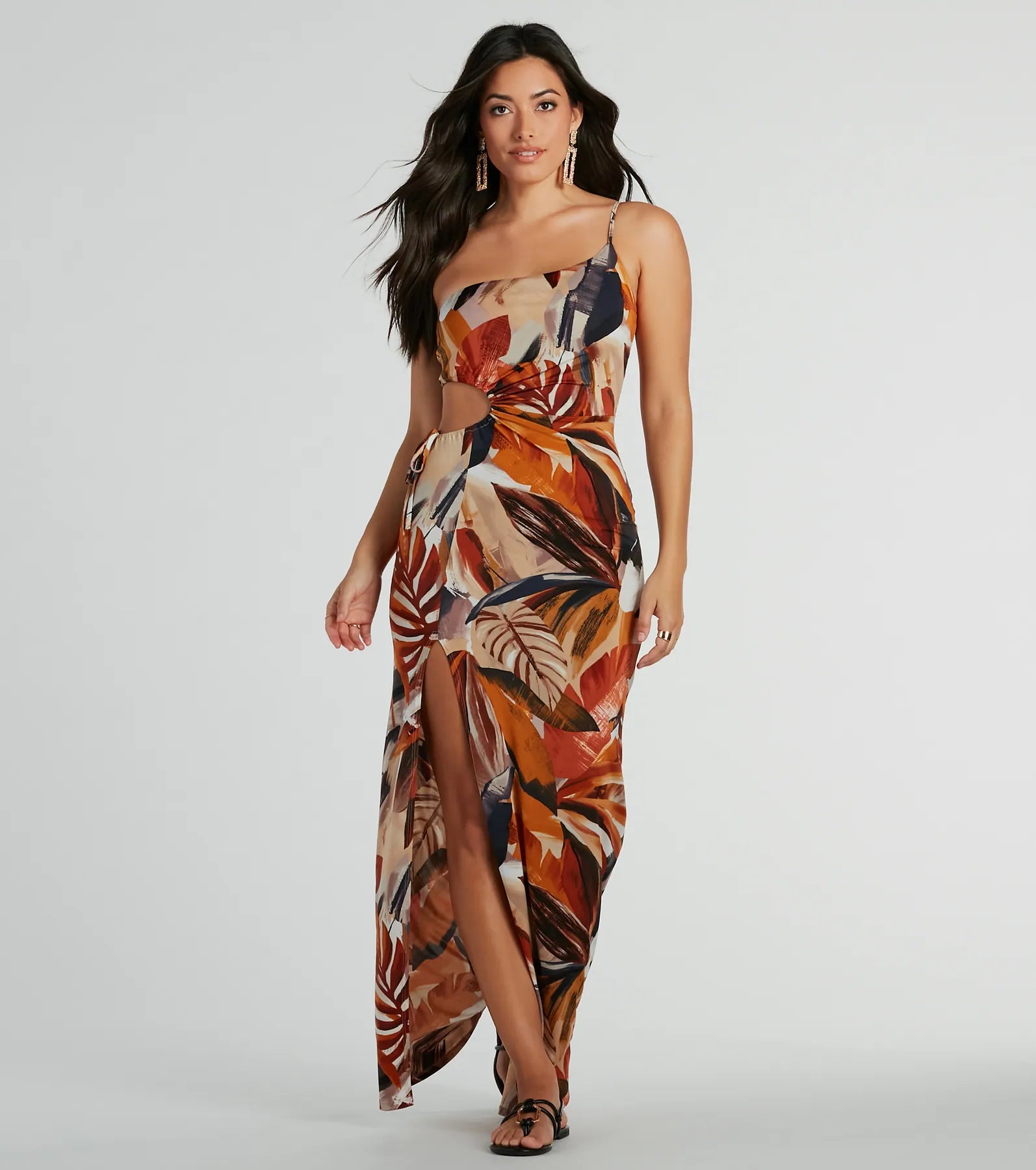 Pretty In Paradise One-Shoulder Tropical Maxi Dress Comfortable Maxi Dress with Slits