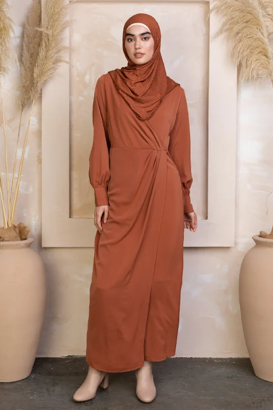 Deep Cider Wrap Maxi Dress Fashionable High-Low Maxi Dress