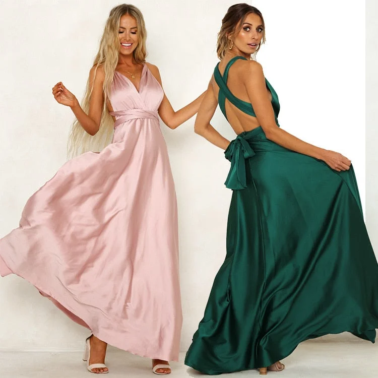 Satin Dress Maxi Dresses for Women Party Sexy Backless Pink Green Summer Dresses Spaghetti Strap Long bandage dress Bodycon 2019 Cozy Maxi Dress with Slit