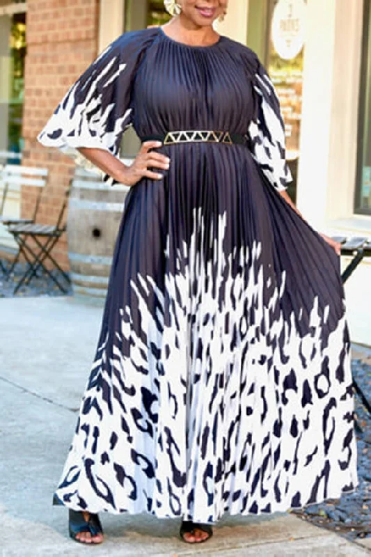 Solid Color Elegant Belted Pleated Maxi Dress Fashionable Asymmetrical Maxi Dress