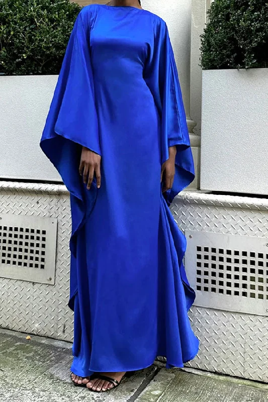 Solid Color Stunning Batwing Sleeve Flowy Maxi Dress Classic Strapless Maxi Dress