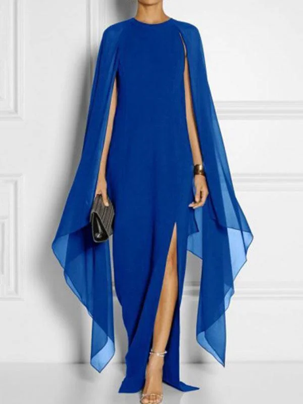 Special Round Neck with Cover-Up Maxi Dress Evening Dress Comfortable Maxi Dress with Sleeves