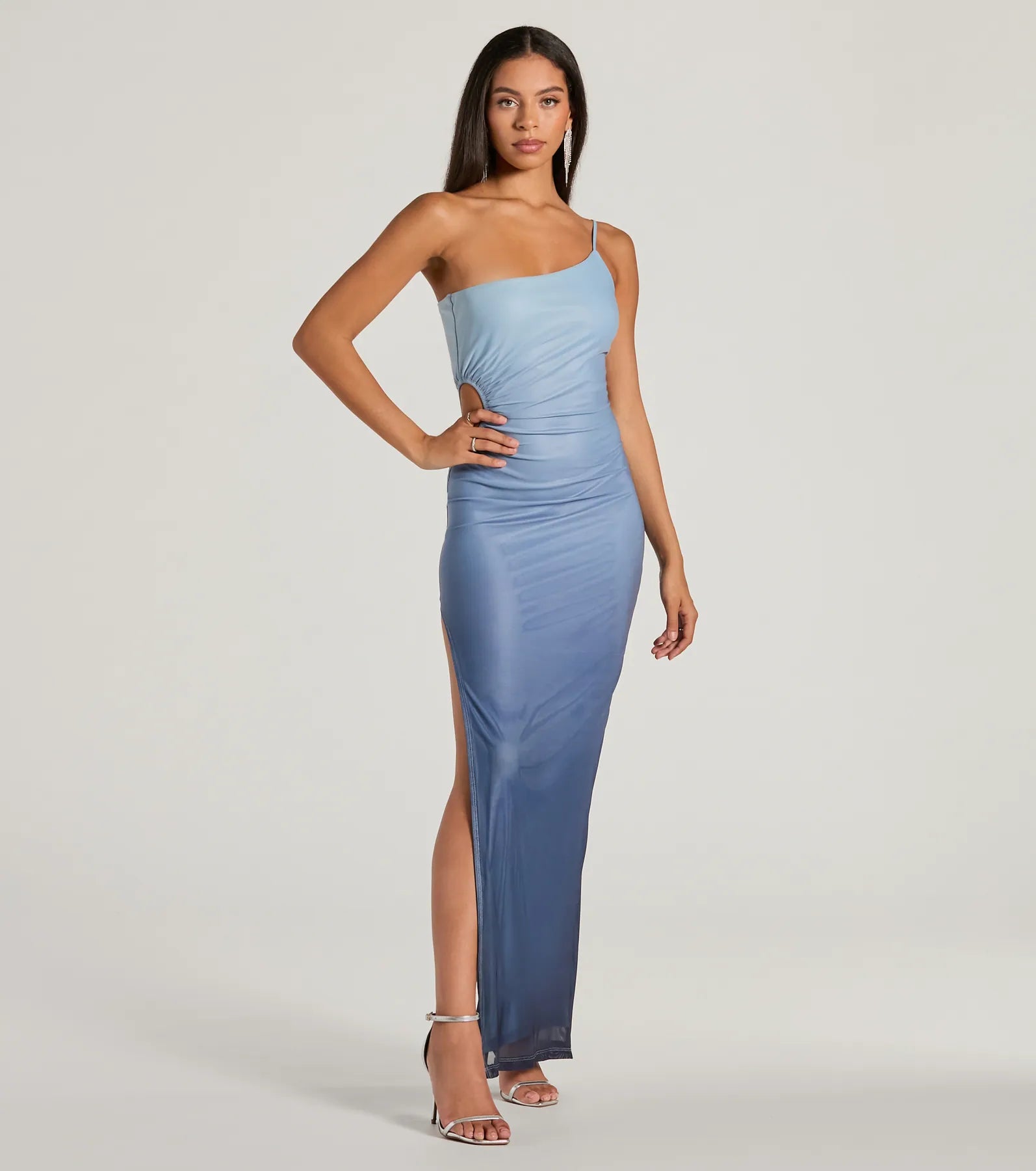 Special Stunner One-Shoulder Cutout Ombre Maxi Dress Elegant Maxi Dress with Pockets