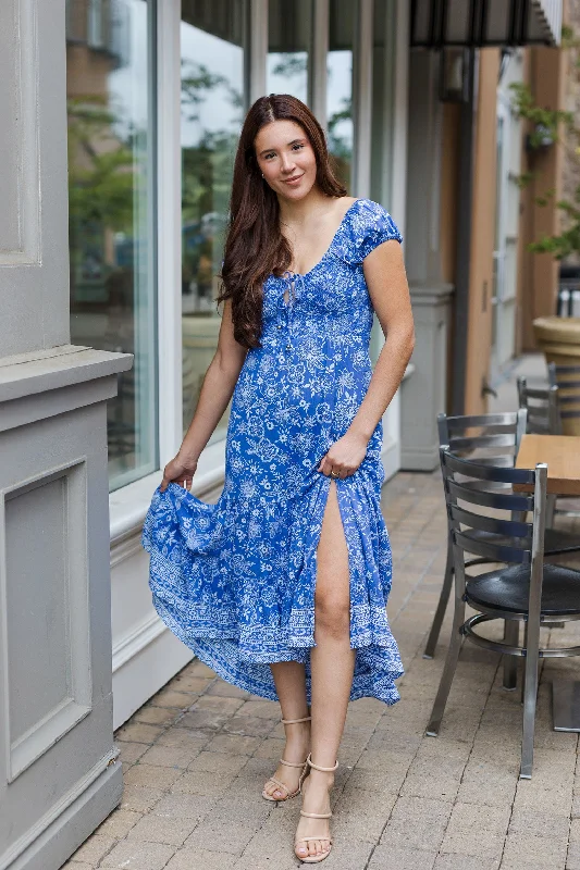 The Blue Bayou Cross Back Floral Print Maxi Dress Chic Summer Floral Maxi Dress