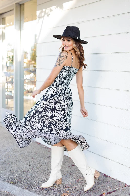 The Giselle Black and Cream Patterned Maxi Dress Comfortable Fit-and-Flare Maxi Dress The Giselle Black and Cream Patterned Maxi Dress Comfortable Fit-and-Flare Maxi Dress