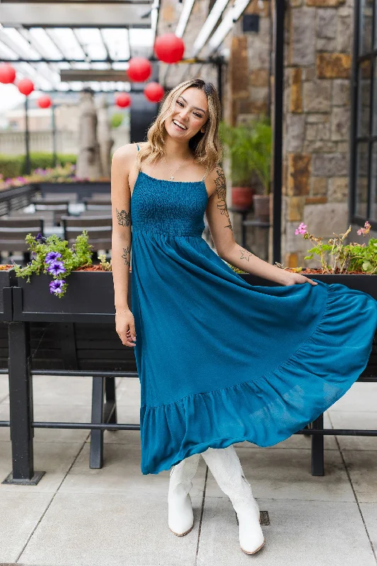 The Teal Deal Smocket Maxi Dress Trendy Floral Print Maxi Dress