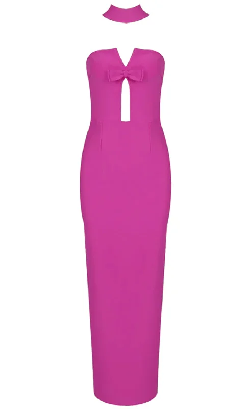 Trust Your Intuition <span><br> Fuchsia Pink Bandage Fuchsia Pink Choker Bow Front Cut Out Open Criss Cross Back Strapless Tube Maxi Dress</span> Elegant Sleeveless Maxi Dress