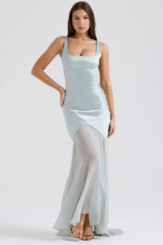 Victory Light Green Chiffon Maxi Dress Fashionable Sleeveless Maxi Dress