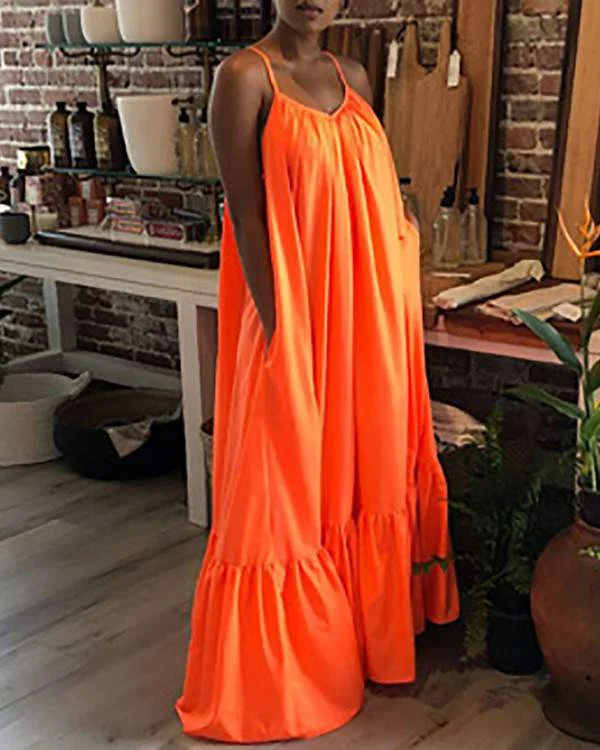 VNeck Sleeveless Ruched Maxi Dress Stylish A-Line Maxi Dress