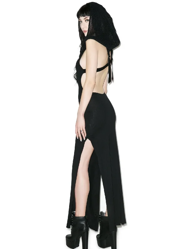 Wicked Games Hooded Maxi Dress Fashionable Faux Wrap Maxi Dress