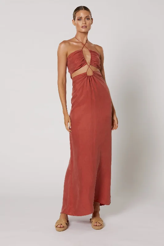 Winona Tammin Maxi Dress - Copper Fashionable Sheer Maxi Dress