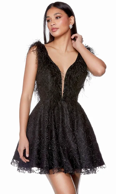 Alyce Paris 3174 - Plunging V-Neck Glitter Cocktail Dress