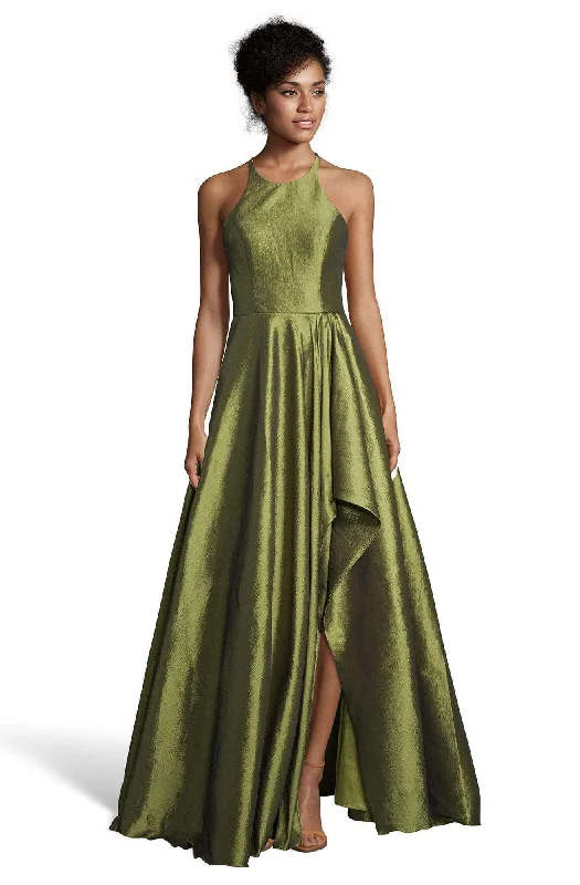 Alyce Paris - 60713 Halter Neck Mid-Open Back Shimmer High Low Gown - 1 pc Navy In Size 4 Available