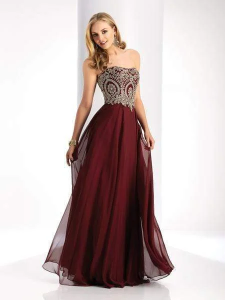 Clarisse - 3000 Strapless Gilt-Appliqued Chiffon Long Gown