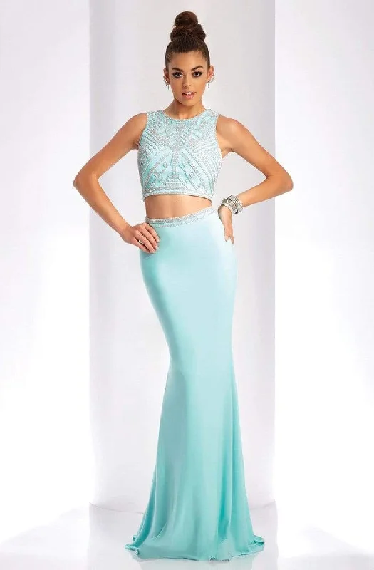 Clarisse - Two-Piece Crystal Embellished Crop Top Long Sheath Gown 3438 - 1 pc Seafoam In Size 2 Available