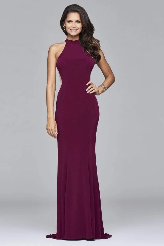 Faviana - Illusion Side Paneled Long Jersey Gown 7943 - 1 Pc Bordeux in Size 6 Available