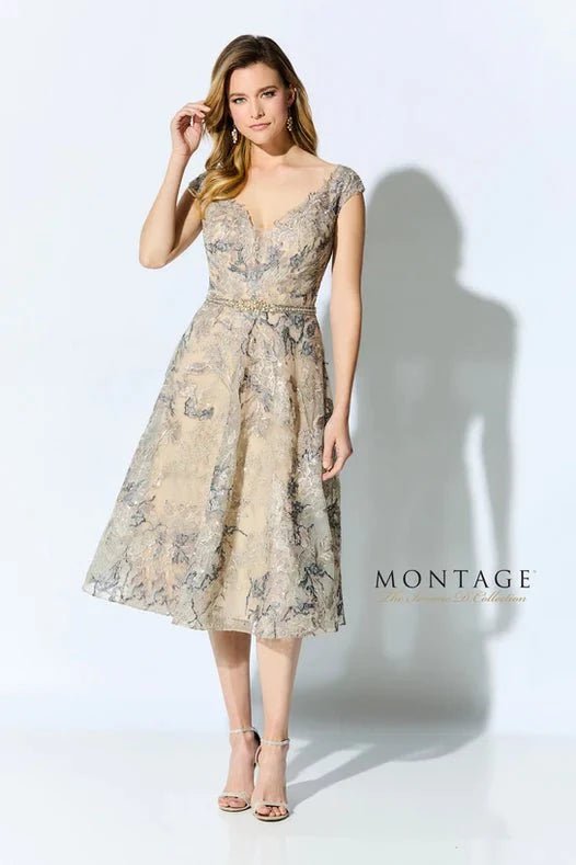 Ivonne D - Cap Sleeve Embroidered Formal Dress 220D23S - 1 pc Beige/Multi In Size 10 Available