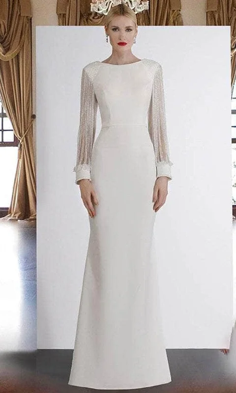 Janique BSH-001 - Beaded Bateau Neck Formal Dress