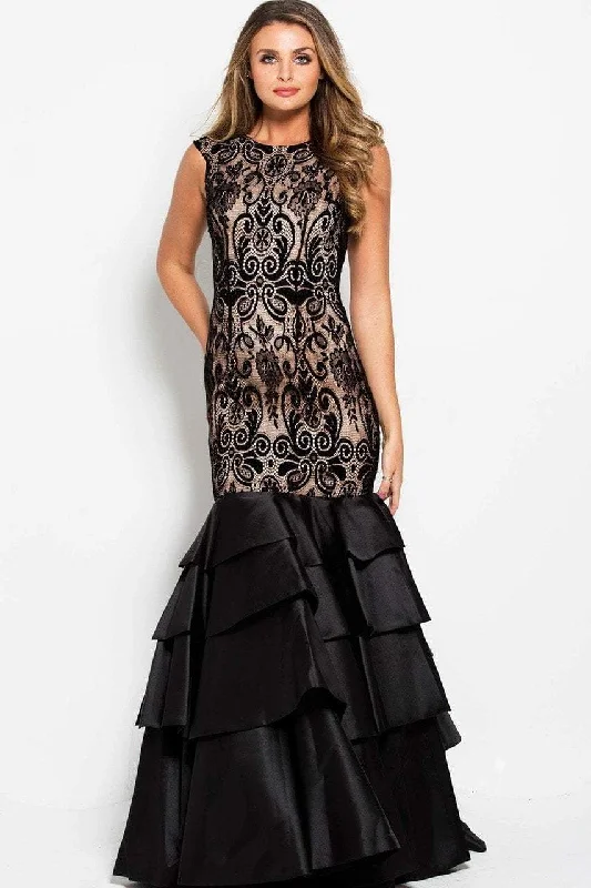 Jovani - 52086 Lace Jewel Neck Tiered Trumpet Dress