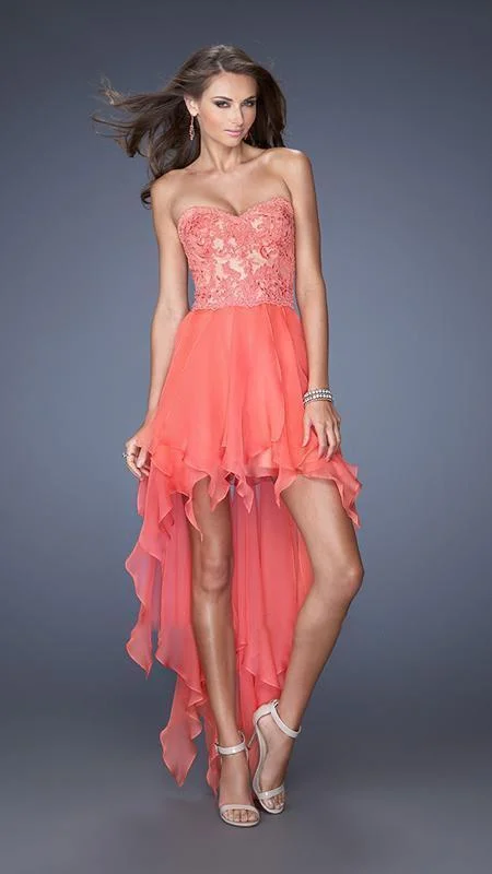 La Femme - 19607 Lace Sweetheart Handkerchief High-Low Gown