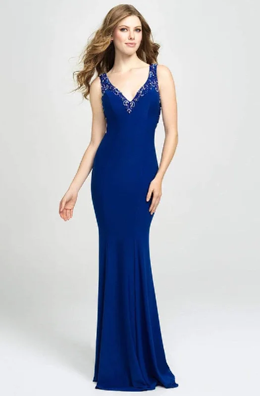 Madison James - Beaded Plunging V-Neck High Slit Gown 19-150