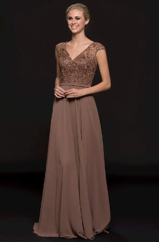Marsoni by Colors - Embellished V-neck Chiffon A-line Dress M219