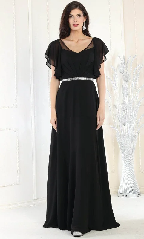 May Queen MQ1972 - Bell Sleeves V Neck A Line Dress