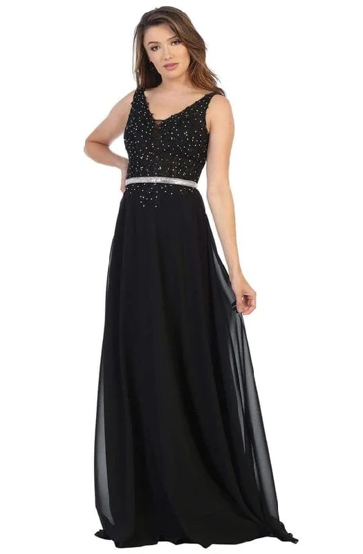 May Queen - V-Neck Embellished Formal Dress MQ1701 - 1 pc Black In Size 10 Available